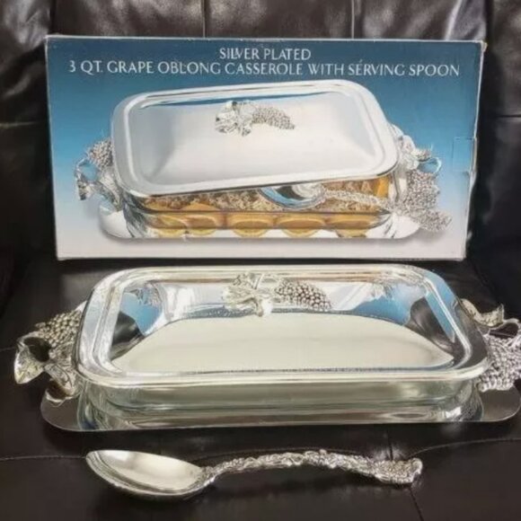 Godinger Other - Godinger Silver Plated 3Qt Grape Oblong Casserole w/lid . ( silver plated, New)